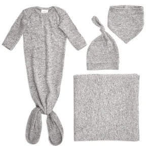 aden   anais Snuggle Knit Newborn Gift Set with Knotted Baby Gown, Swaddle Blanket, Infant Hat, and Bandana Bib, 0-3 Months, Heather Grey