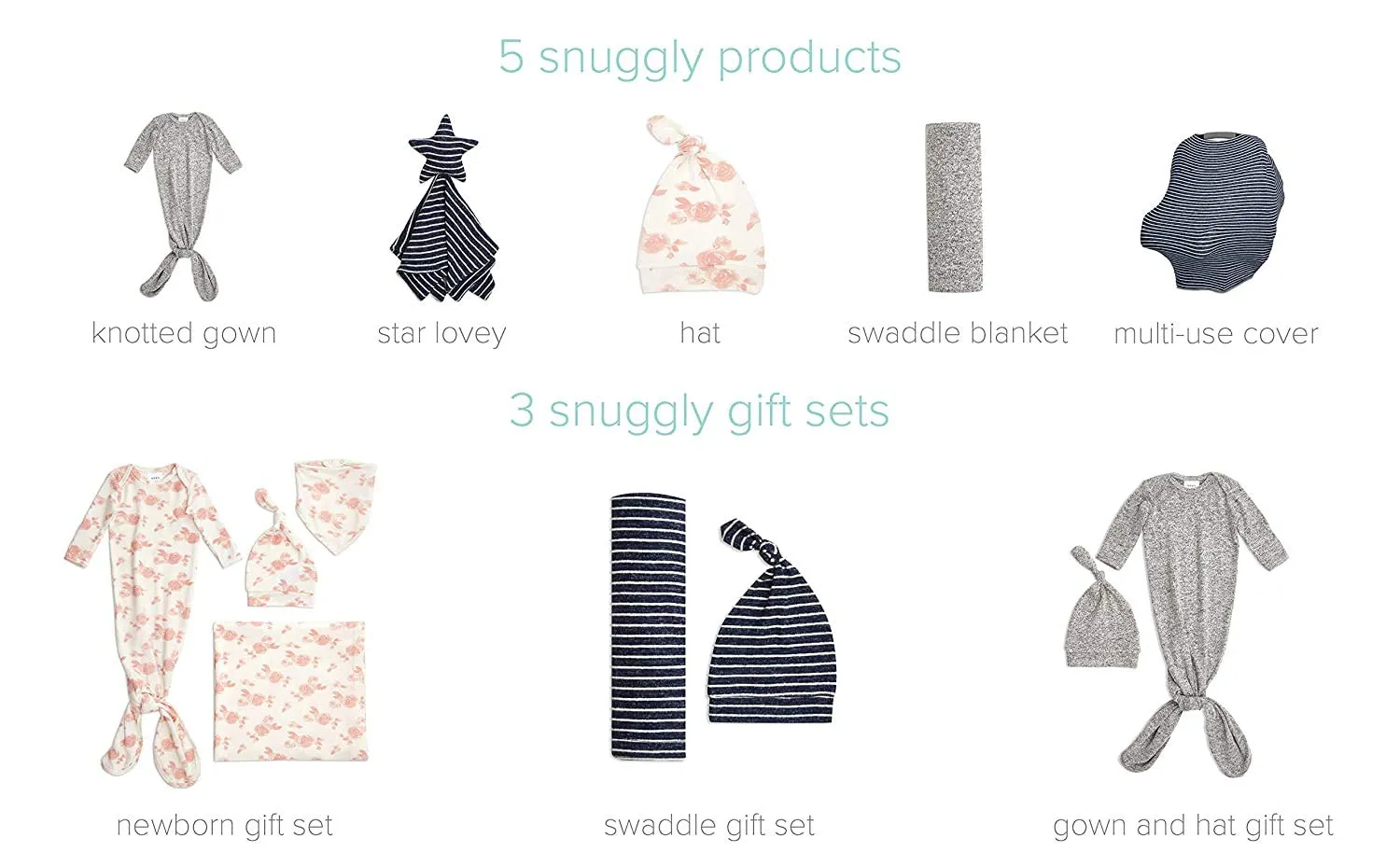 aden   anais Snuggle Knit Newborn Gift Set with Knotted Baby Gown, Swaddle Blanket, Infant Hat, and Bandana Bib, 0-3 Months, Rosettes