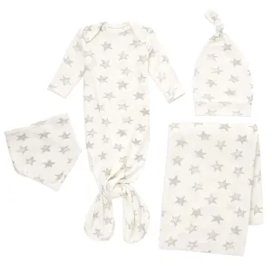 aden   anais Snuggle Knit Newborn Gift Set with Knotted Baby Gown, Swaddle Blanket, Infant Hat, and Bandana Bib, 0-3 Months, Star
