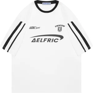 Aelfric Eden Graphic Tees Y2k Women Oversized T Shirts Striped Patchwork Crewneck Unisex Streetwear Tops