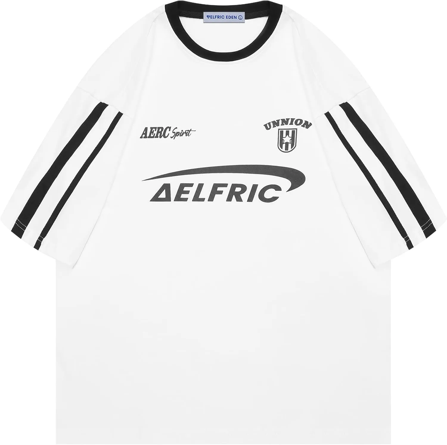 Aelfric Eden Graphic Tees Y2k Women Oversized T Shirts Striped Patchwork Crewneck Unisex Streetwear Tops