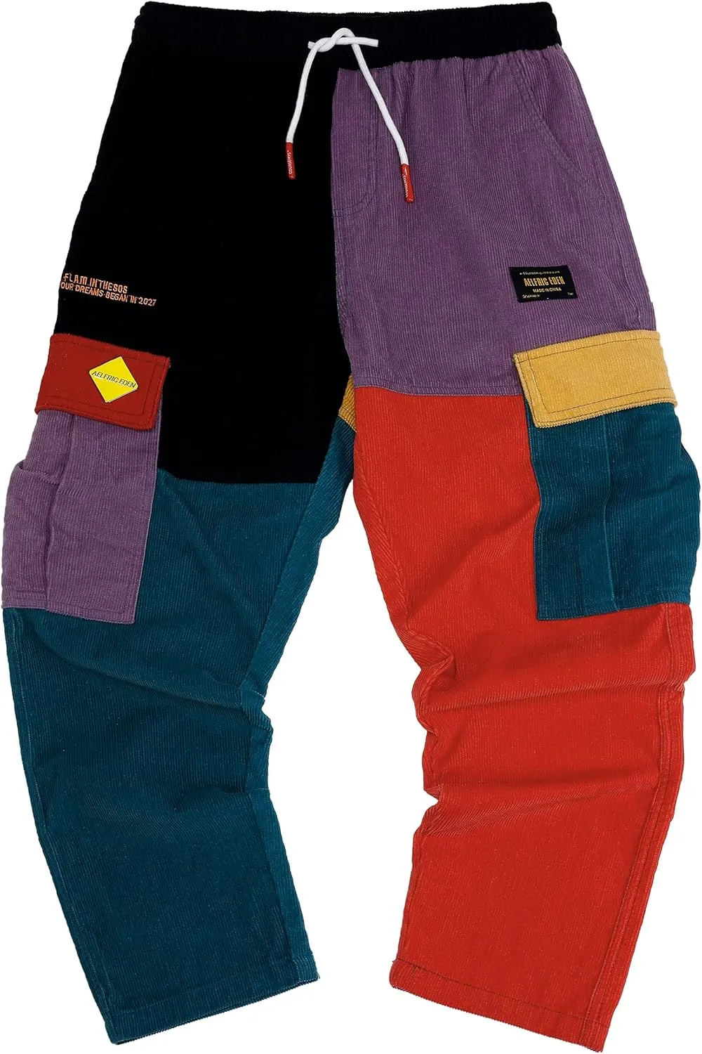 Aelfric Eden Mens Cargo Pants Patchwork Multi-Pockets Outdoor Fashion Casual Jogger Pants Streetwear with Drawstring