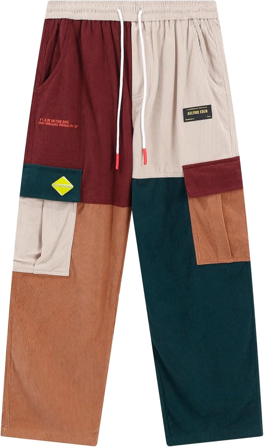 Aelfric Eden Mens Cargo Pants Patchwork Multi-Pockets Outdoor Fashion Casual Jogger Pants Streetwear with Drawstring