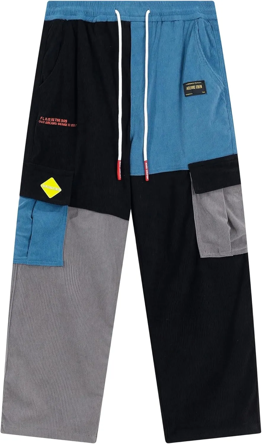 Aelfric Eden Mens Cargo Pants Patchwork Multi-Pockets Outdoor Fashion Casual Jogger Pants Streetwear with Drawstring