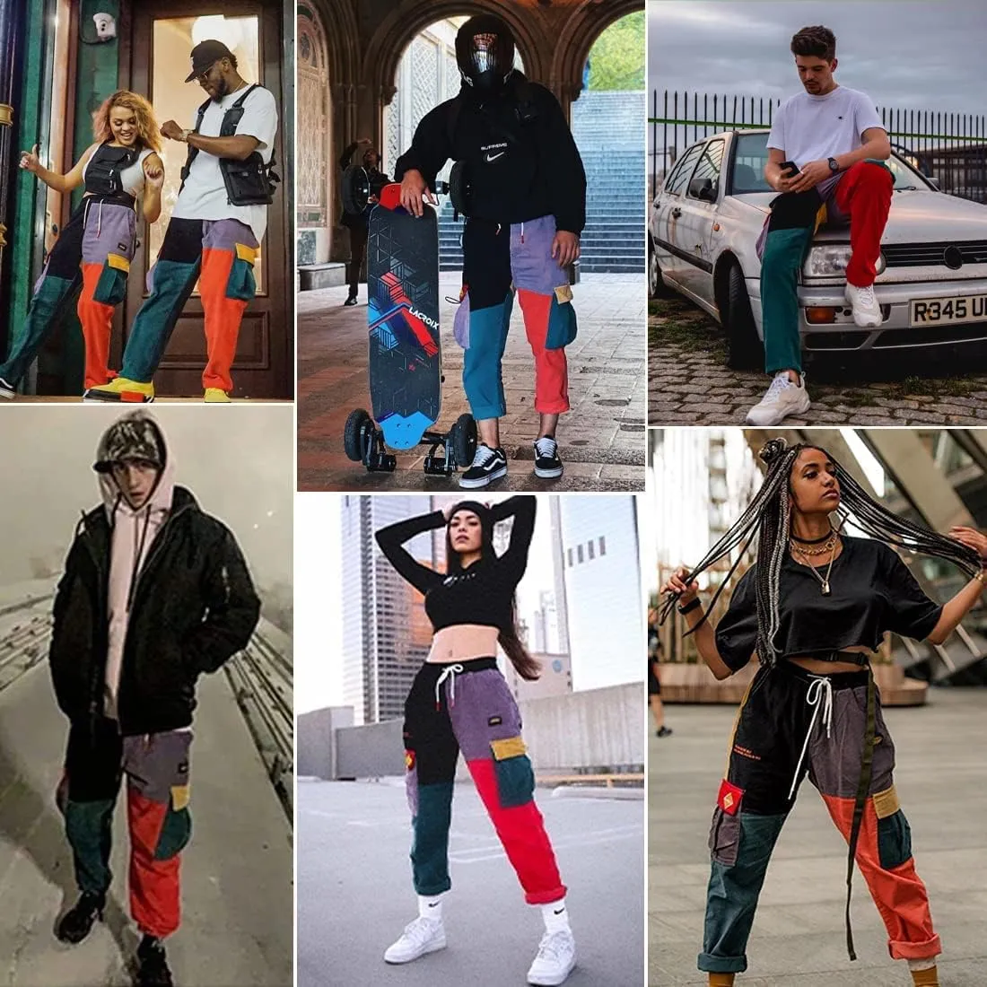 Aelfric Eden Mens Cargo Pants Patchwork Multi-Pockets Outdoor Fashion Casual Jogger Pants Streetwear with Drawstring