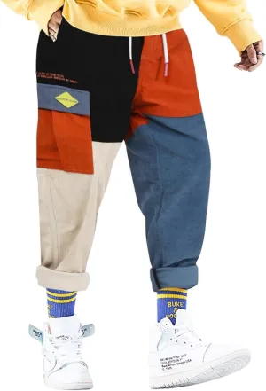 Aelfric Eden Mens Cargo Pants Patchwork Multi-Pockets Outdoor Fashion Casual Jogger Pants Streetwear with Drawstring