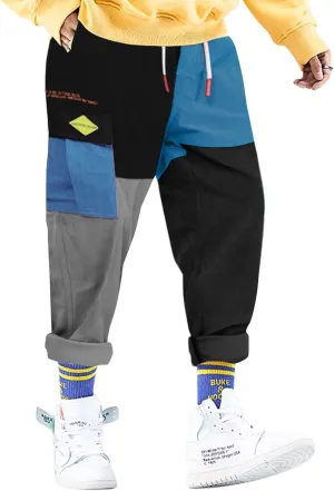 Aelfric Eden Mens Cargo Pants Patchwork Multi-Pockets Outdoor Fashion Casual Jogger Pants Streetwear with Drawstring