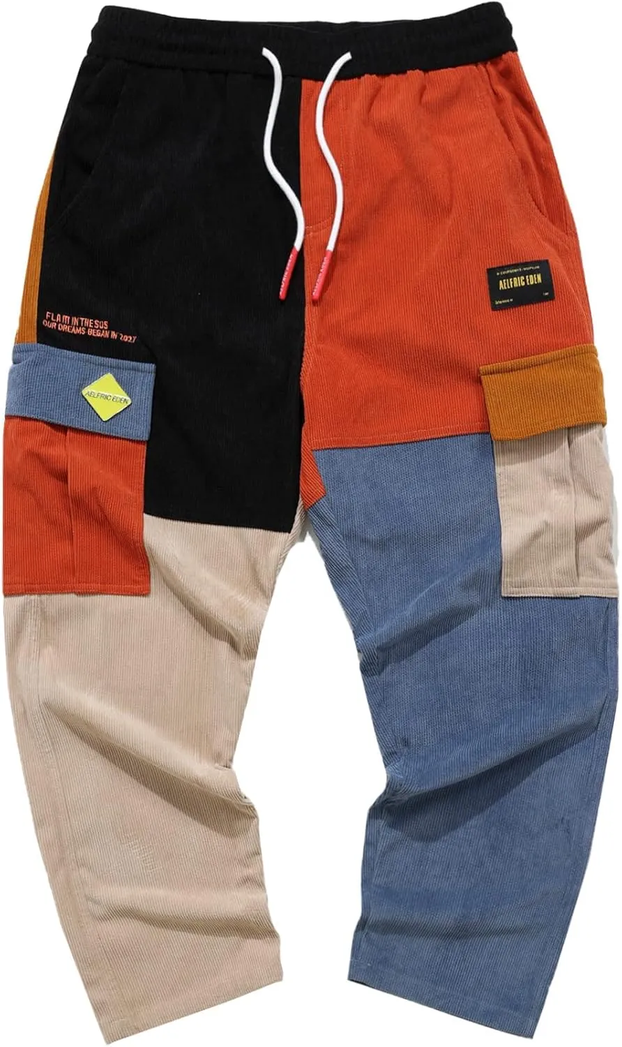 Aelfric Eden Mens Cargo Pants Patchwork Multi-Pockets Outdoor Fashion Casual Jogger Pants Streetwear with Drawstring