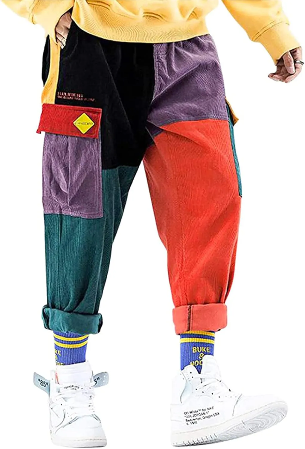 Aelfric Eden Mens Cargo Pants Patchwork Multi-Pockets Outdoor Fashion Casual Jogger Pants Streetwear with Drawstring