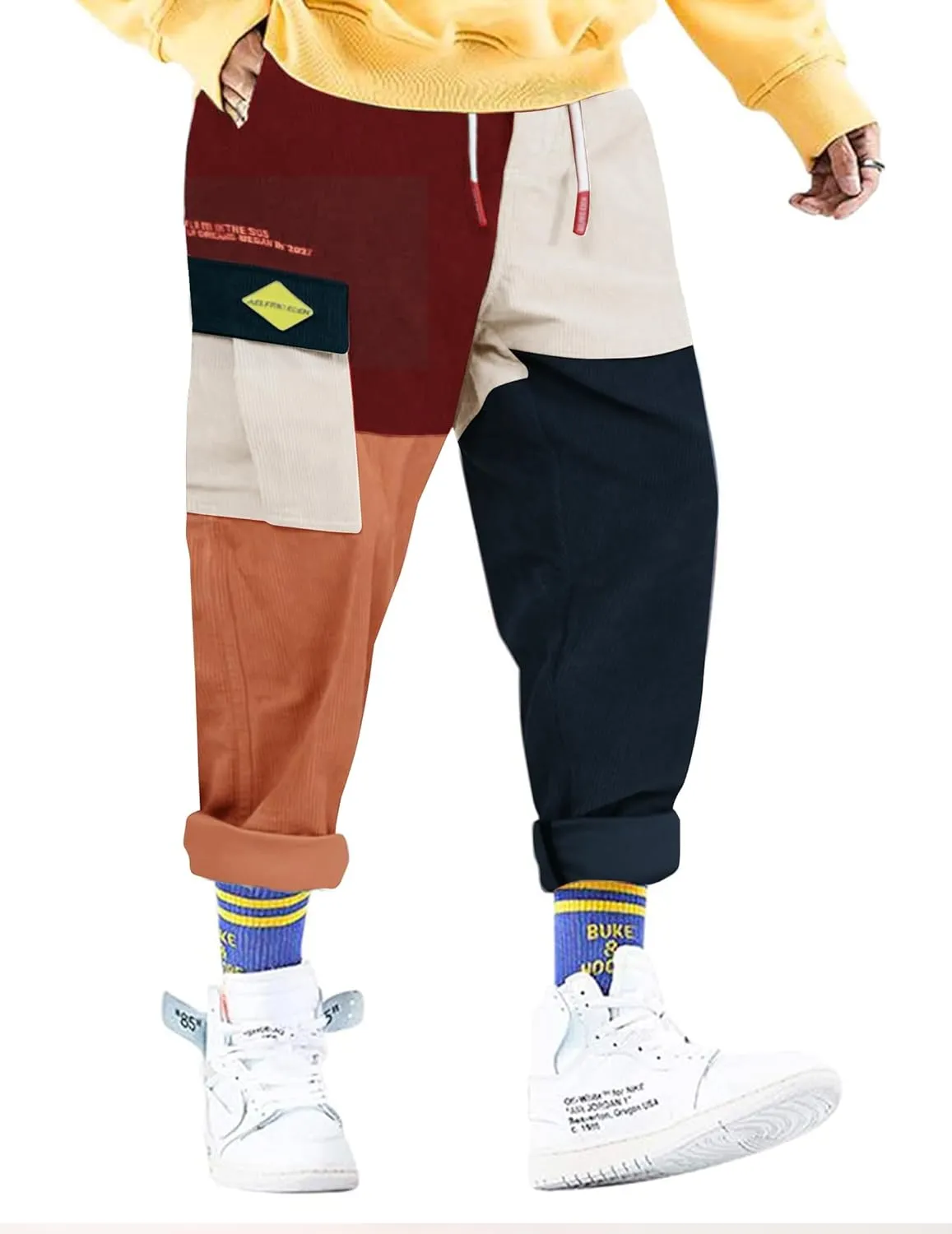 Aelfric Eden Mens Cargo Pants Patchwork Multi-Pockets Outdoor Fashion Casual Jogger Pants Streetwear with Drawstring