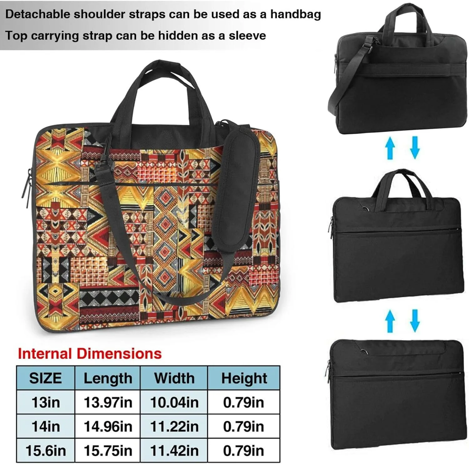 African Textile Patchwork Print Laptop Bag,Can Use It Freely As A Shoulder Bag,Crossbody Bag,And Briefcase
