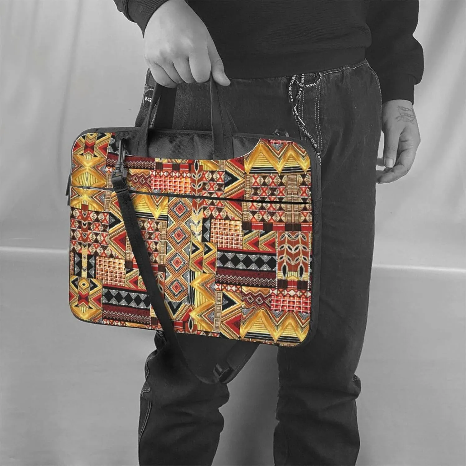 African Textile Patchwork Print Laptop Bag,Can Use It Freely As A Shoulder Bag,Crossbody Bag,And Briefcase