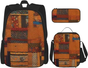 African Textile Patchwork Print Versatile Adjustable Shoulder Fashion Backpack Lunch Bag Pencil Case Large Capacity