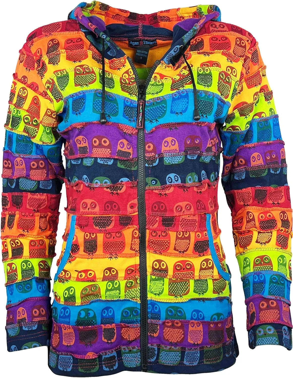 Agan Traders 2025 Spring Rainbow Printed Knit Cotton Lightweight Hoodie - Bohemian Hippie Gypsy Zip Up Jackets for Women