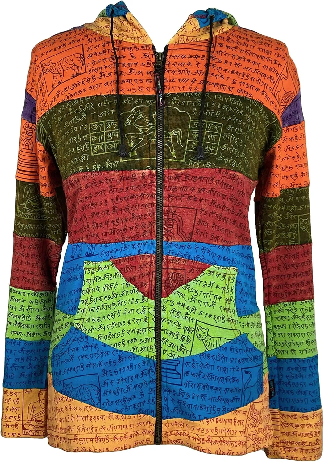 Agan Traders 2025 Spring Rainbow Printed Knit Cotton Lightweight Hoodie - Bohemian Hippie Gypsy Zip Up Jackets for Women