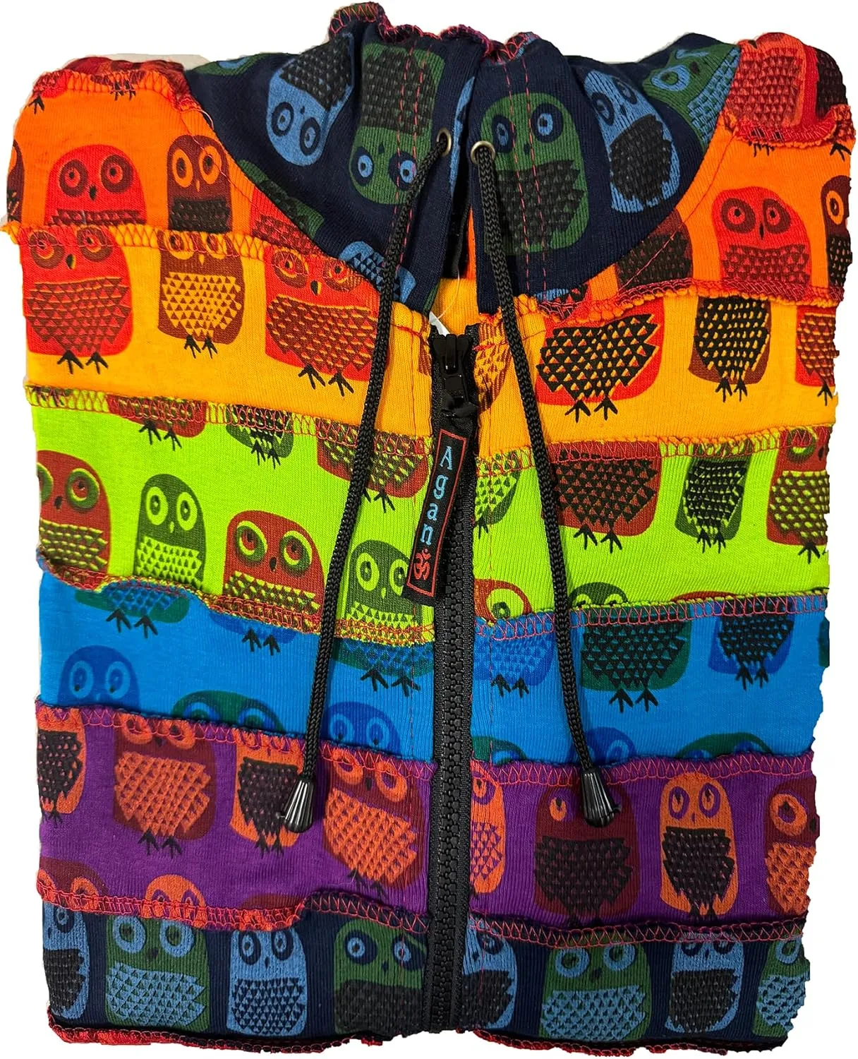 Agan Traders 2025 Spring Rainbow Printed Knit Cotton Lightweight Hoodie - Bohemian Hippie Gypsy Zip Up Jackets for Women