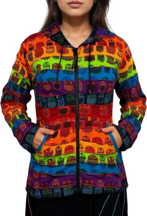 Agan Traders 2025 Spring Rainbow Printed Knit Cotton Lightweight Hoodie - Bohemian Hippie Gypsy Zip Up Jackets for Women