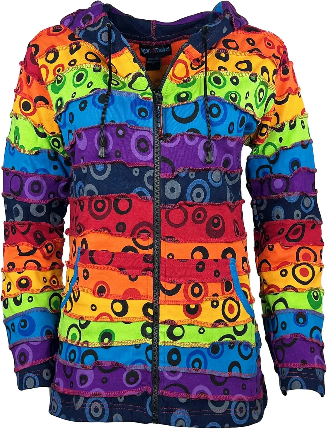 Agan Traders 2025 Spring Rainbow Printed Knit Cotton Lightweight Hoodie - Bohemian Hippie Gypsy Zip Up Jackets for Women
