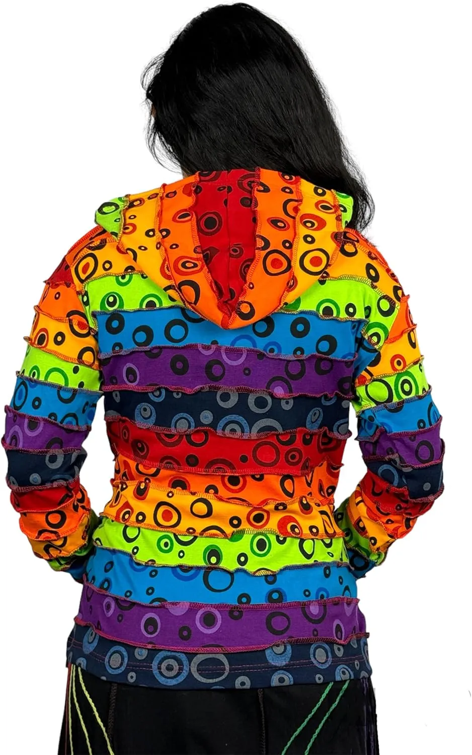 Agan Traders 2025 Spring Rainbow Printed Knit Cotton Lightweight Hoodie - Bohemian Hippie Gypsy Zip Up Jackets for Women