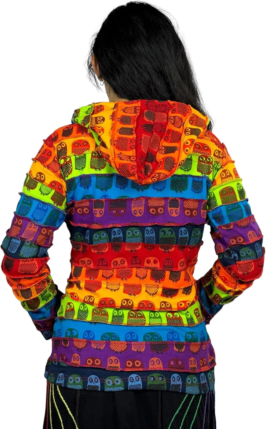 Agan Traders 2025 Spring Rainbow Printed Knit Cotton Lightweight Hoodie - Bohemian Hippie Gypsy Zip Up Jackets for Women