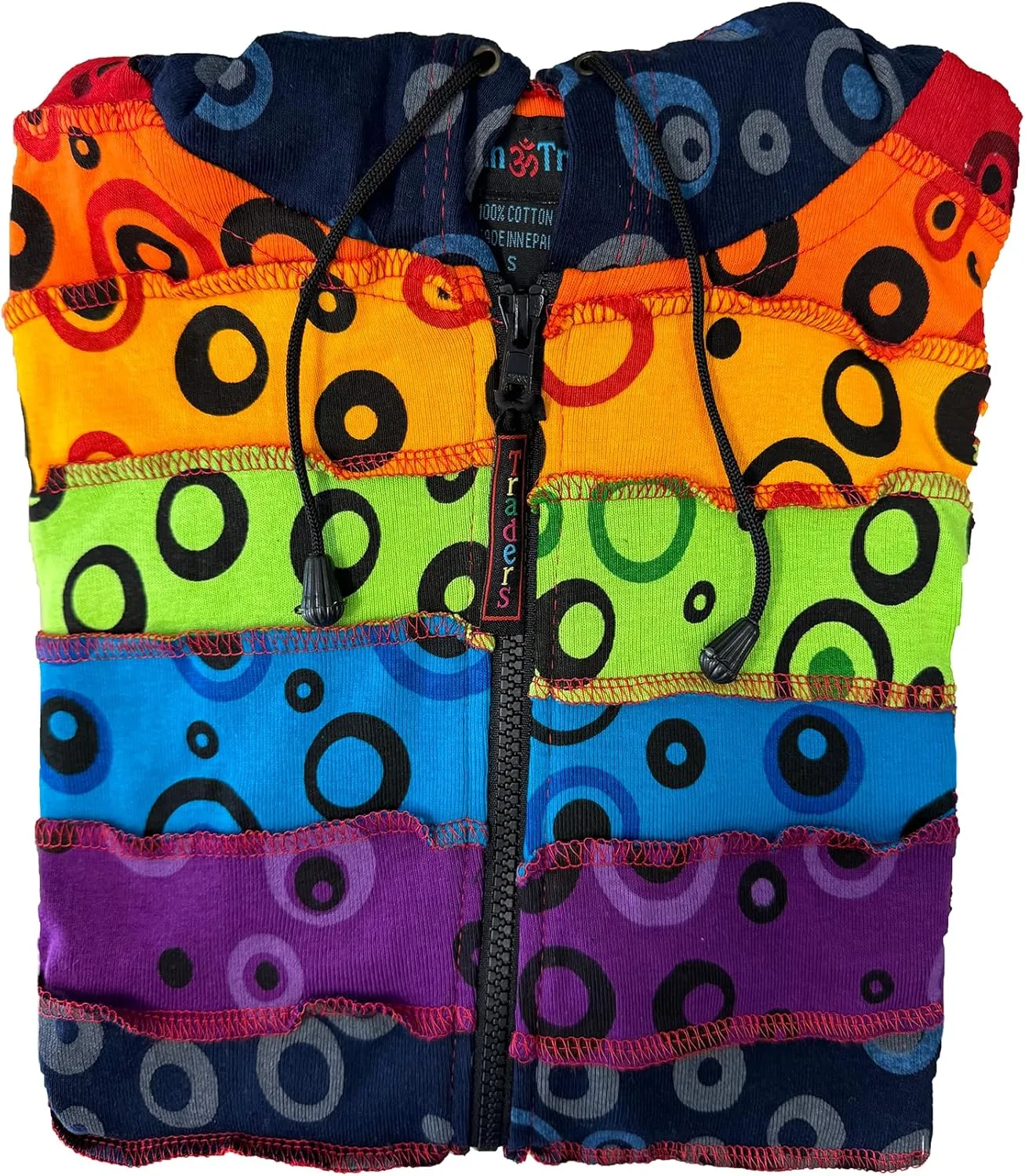 Agan Traders 2025 Spring Rainbow Printed Knit Cotton Lightweight Hoodie - Bohemian Hippie Gypsy Zip Up Jackets for Women