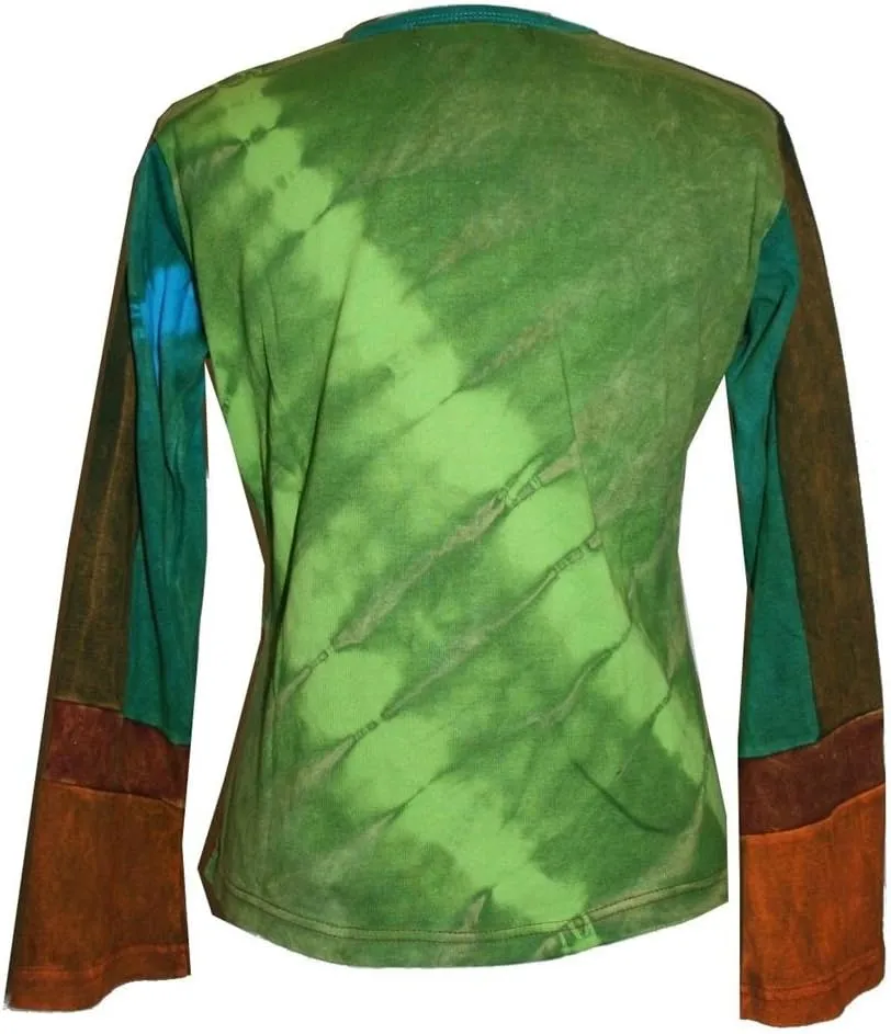 Agan Traders 2025 Spring Rib Knit Thick Cotton Gypsy Retro Bohemian Tops - Long Sleeve Hand Embroidered Blouses for Women