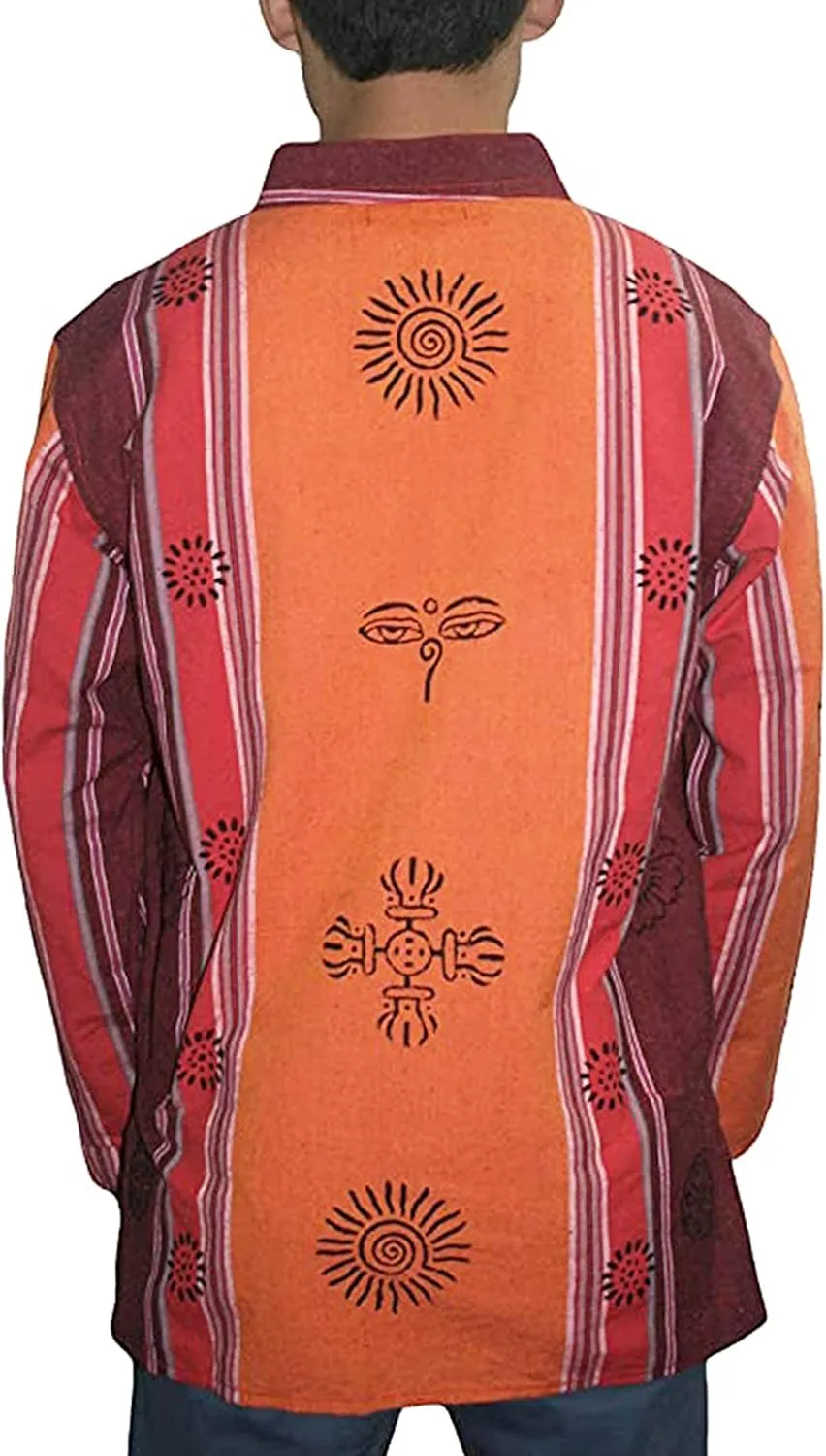 Agan Traders 2025 Spring Thick Cotton Henley Grandad Auspicious Symbols Printed Hoodie Mandarin Tunic Top Kurta Sweatshirt