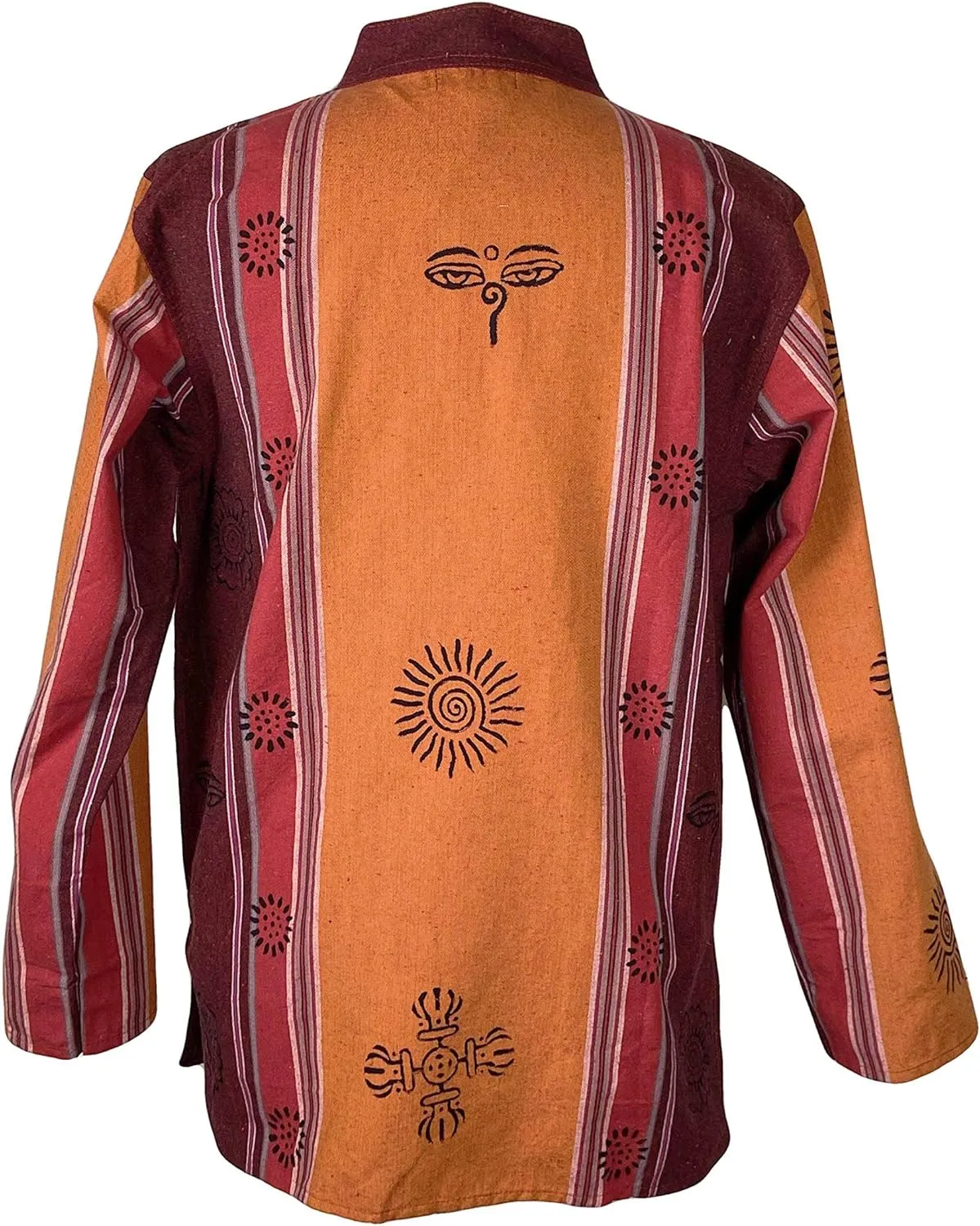 Agan Traders 2025 Spring Thick Cotton Henley Grandad Auspicious Symbols Printed Hoodie Mandarin Tunic Top Kurta Sweatshirt