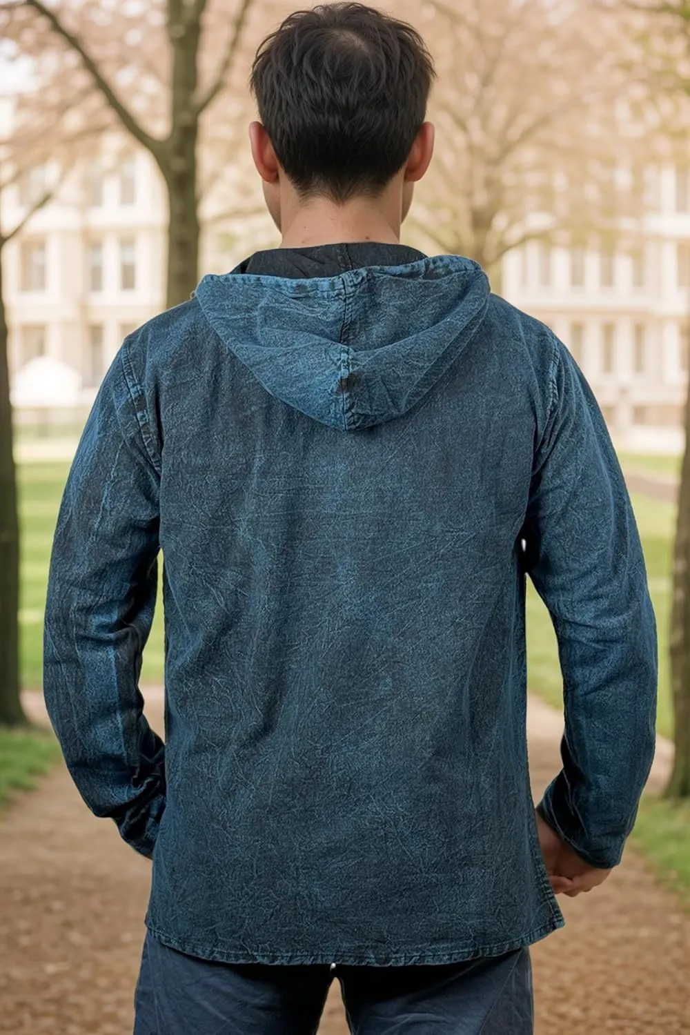 Agan Traders 2025 Spring Thick Cotton Henley Grandad Auspicious Symbols Printed Hoodie Mandarin Tunic Top Kurta Sweatshirt