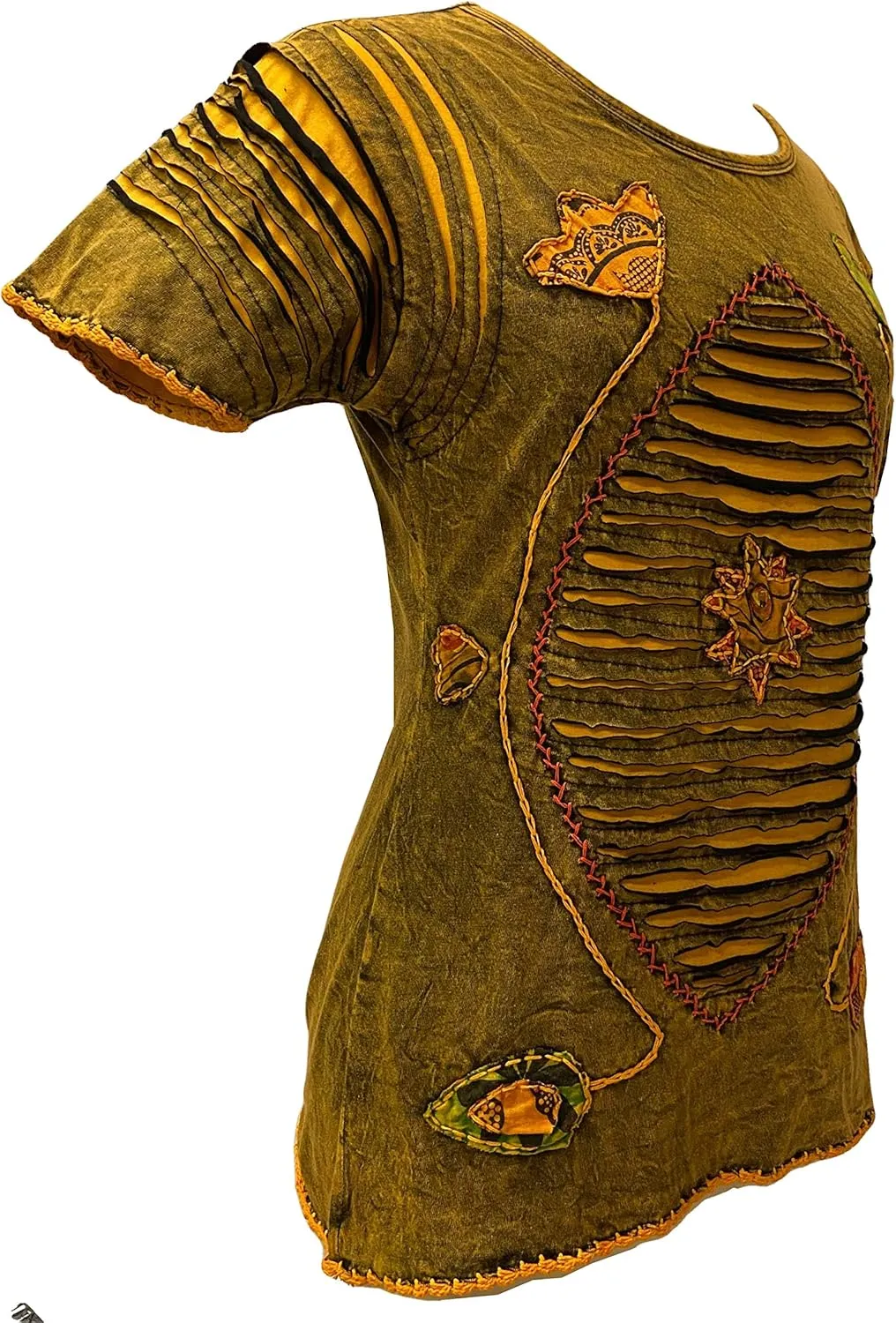 Agan Traders 2025 Summer Gypsy Cap Short Sleeve Bohemian Tops for Women - Light Weight Knit Razor Cut Embroidered Blouse