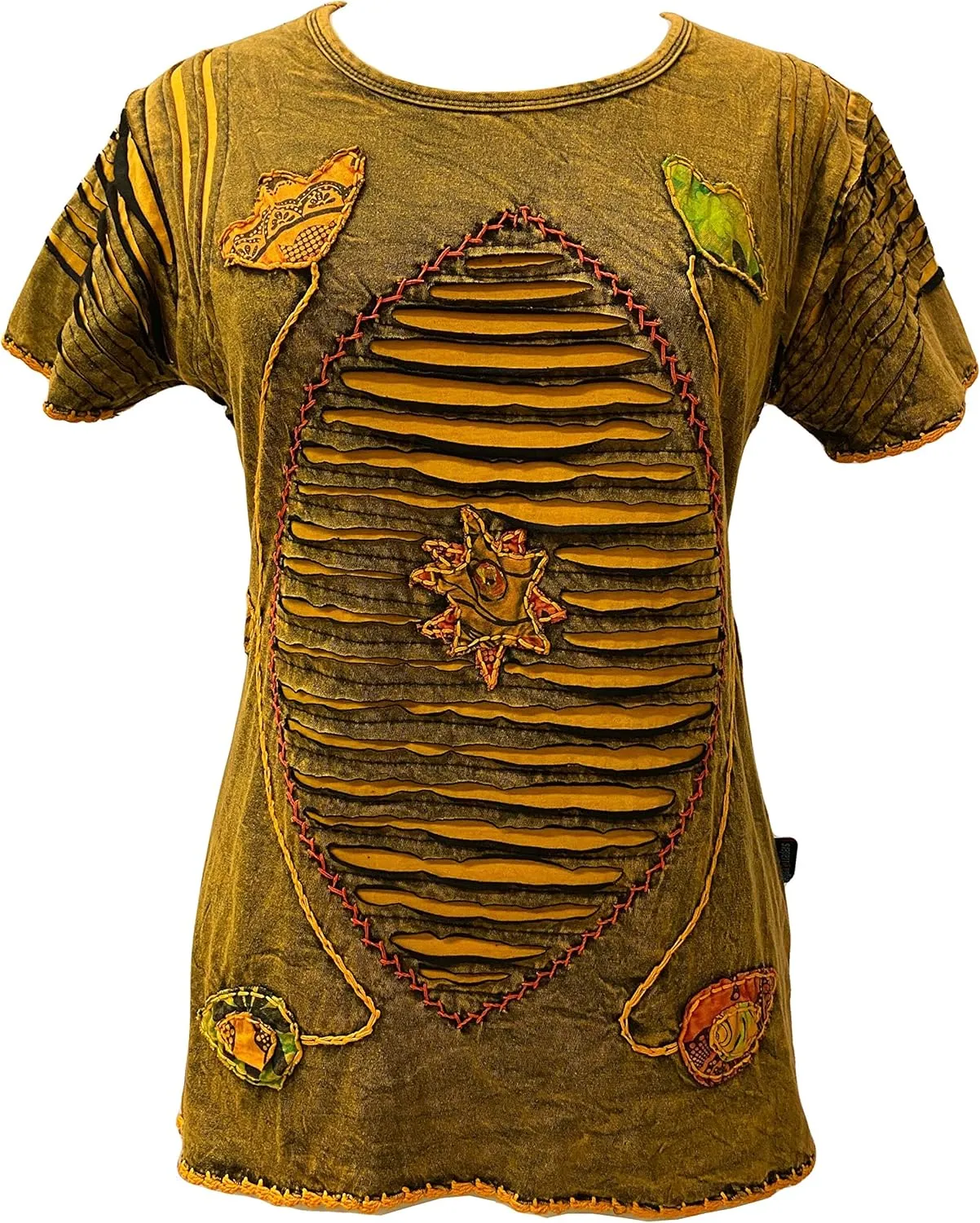 Agan Traders 2025 Summer Gypsy Cap Short Sleeve Bohemian Tops for Women - Light Weight Knit Razor Cut Embroidered Blouse