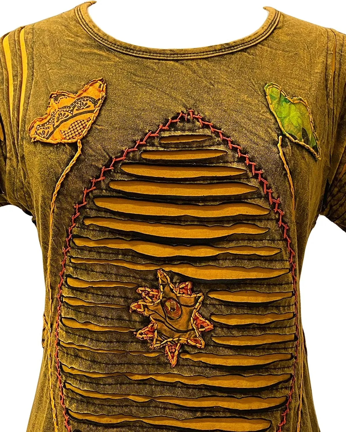 Agan Traders 2025 Summer Gypsy Cap Short Sleeve Bohemian Tops for Women - Light Weight Knit Razor Cut Embroidered Blouse