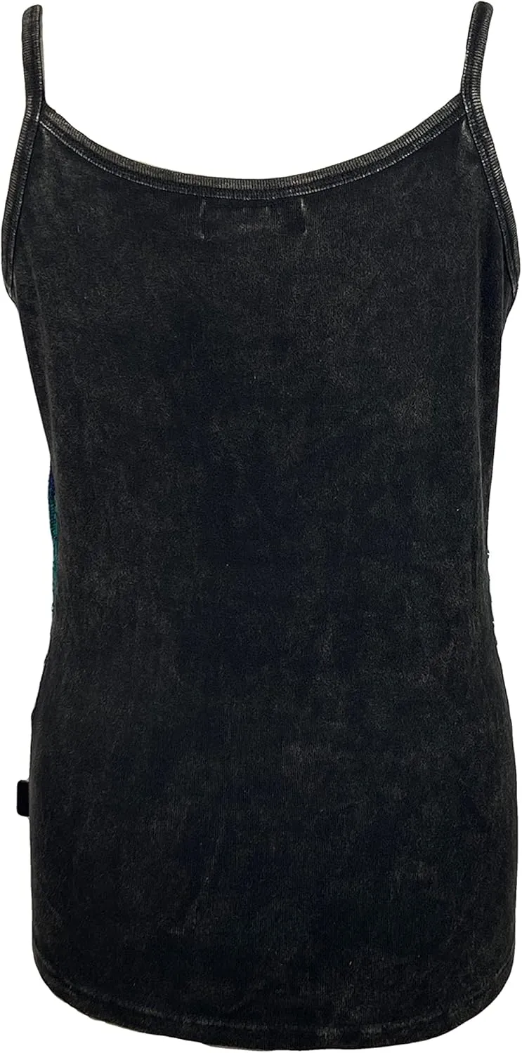 Agan Traders 2025 Summer Women's Knit Stretchy Rib Cotton Boho Gypsy Peace Om Patchwork Spaghetti Strap Top