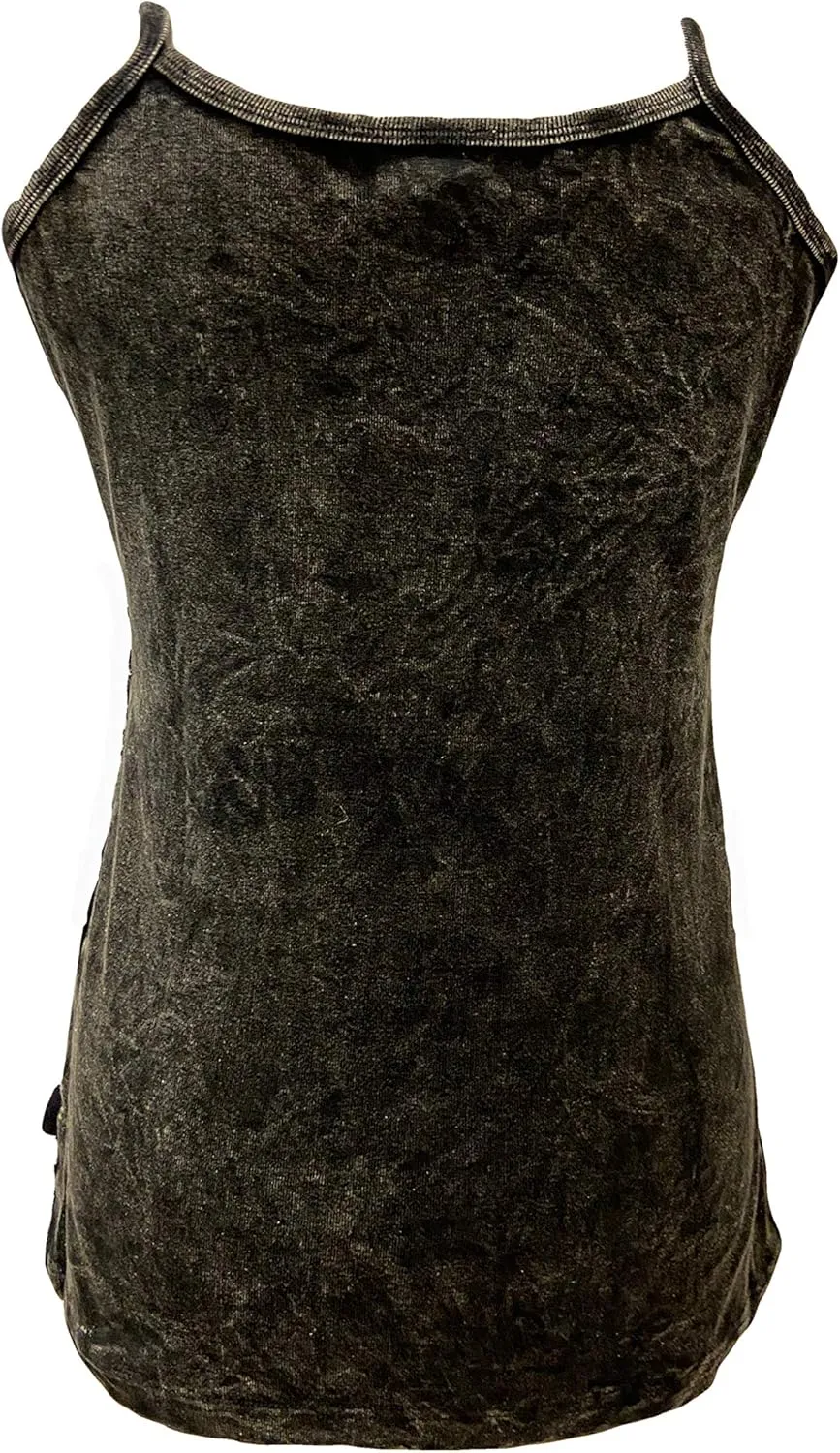Agan Traders 2025 Summer Women's Knit Stretchy Rib Cotton Boho Gypsy Peace Om Patchwork Spaghetti Strap Top