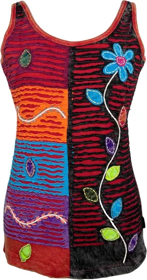 Agan Traders Women's 2025 Summer Knit Stretchy Rib Cotton Funky Boho Gypsy Patchwork Summer Tank Top Cami