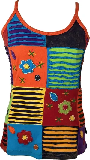 Agan Traders Women's 2025 Summer Knit Stretchy Rib Cotton Funky Boho Gypsy Patchwork Summer Tank Top Cami