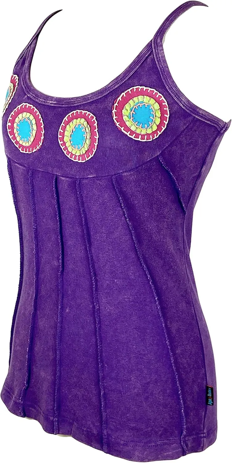 Agan Traders Women's 2025 Summer Knit Stretchy Rib Cotton Funky Boho Gypsy Patchwork Summer Tank Top Cami