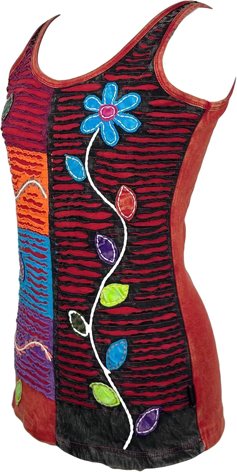 Agan Traders Women's 2025 Summer Knit Stretchy Rib Cotton Funky Boho Gypsy Patchwork Summer Tank Top Cami