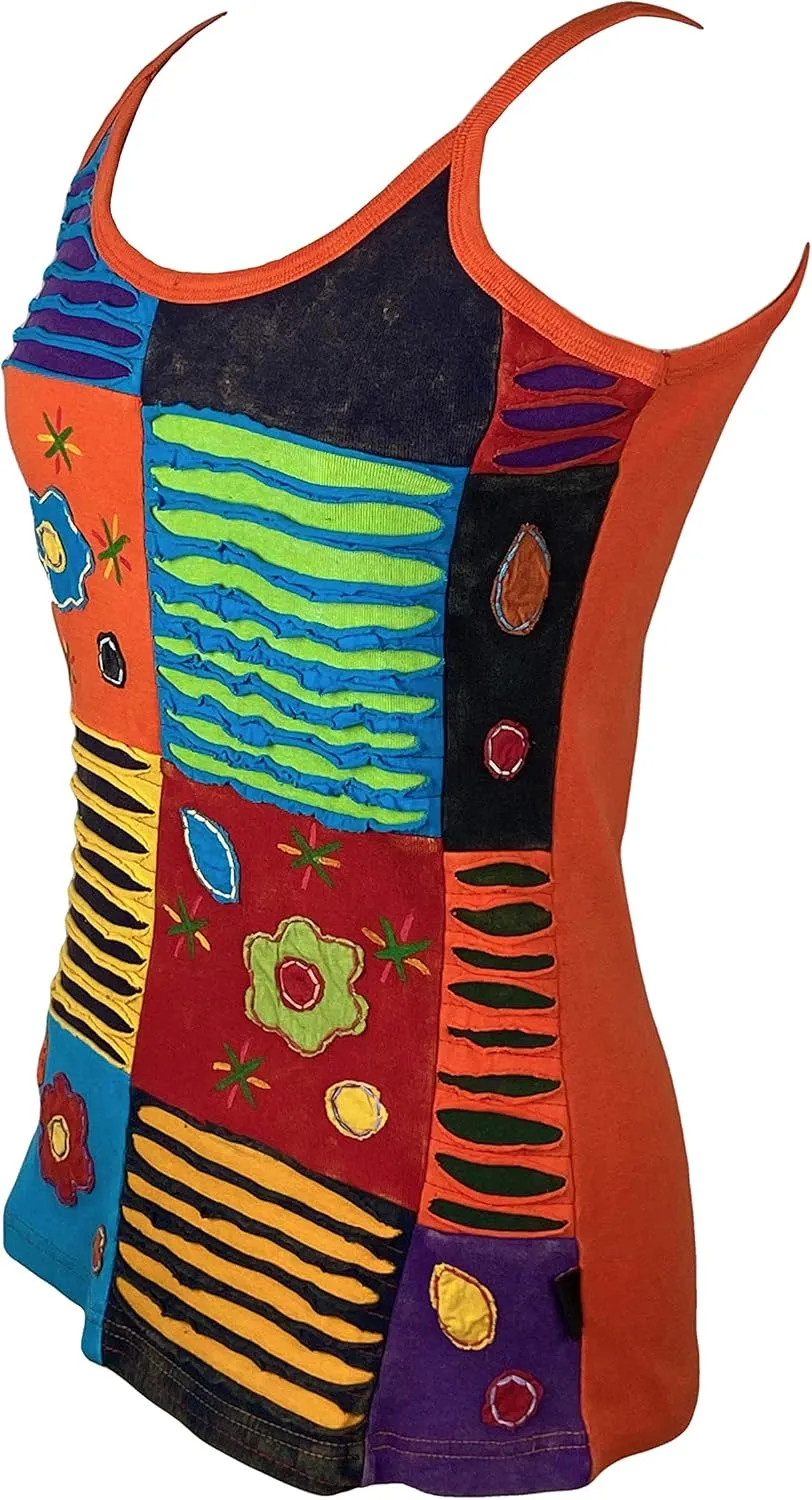 Agan Traders Women's 2025 Summer Knit Stretchy Rib Cotton Funky Boho Gypsy Patchwork Summer Tank Top Cami