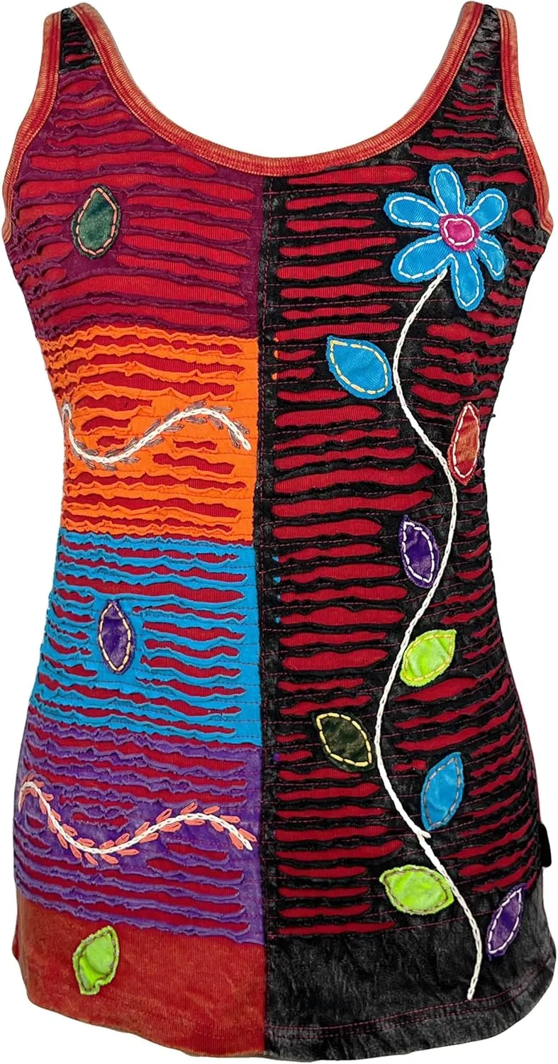 Agan Traders Women's 2025 Summer Knit Stretchy Rib Cotton Funky Boho Gypsy Patchwork Summer Tank Top Cami