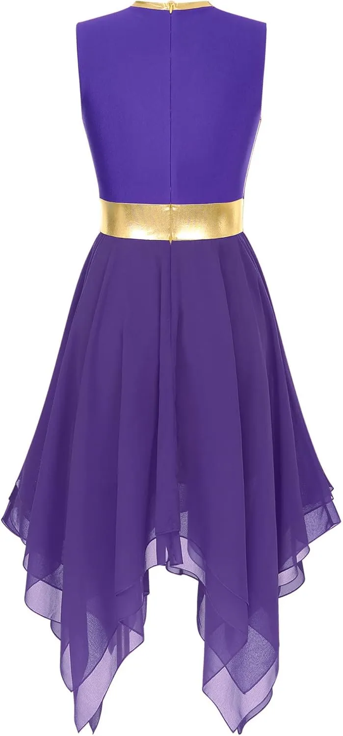 Aislor Womens Worship Praise Dance Dresses Color Block Sleeveless Lyrical Liturgical Dancewear