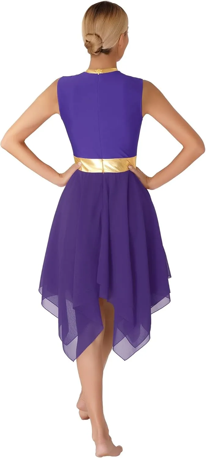 Aislor Womens Worship Praise Dance Dresses Color Block Sleeveless Lyrical Liturgical Dancewear