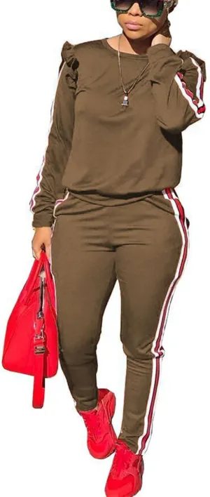 Akmipoem Women's 2 Piece Outfits Ruffle Sleeve Sweatshirt and Pants Sweatsuits Set Tracksuits