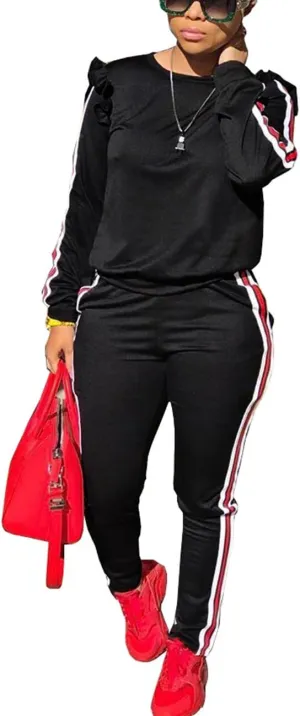 Akmipoem Women's 2 Piece Outfits Ruffle Sleeve Sweatshirt and Pants Sweatsuits Set Tracksuits