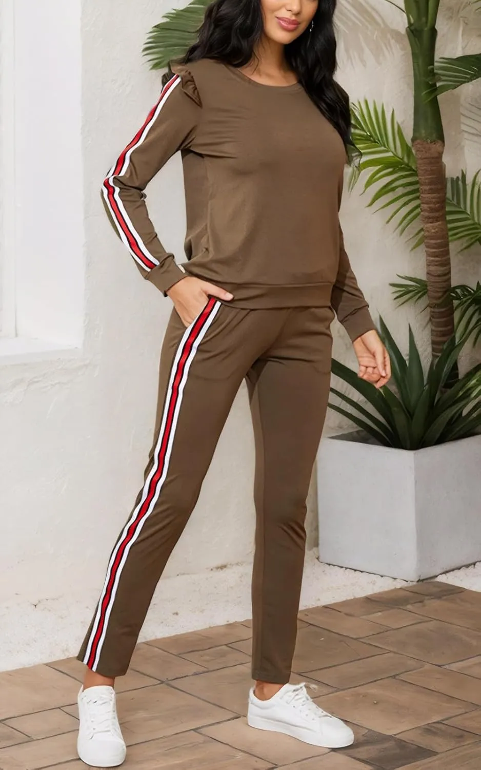 Akmipoem Women's 2 Piece Outfits Ruffle Sleeve Sweatshirt and Pants Sweatsuits Set Tracksuits