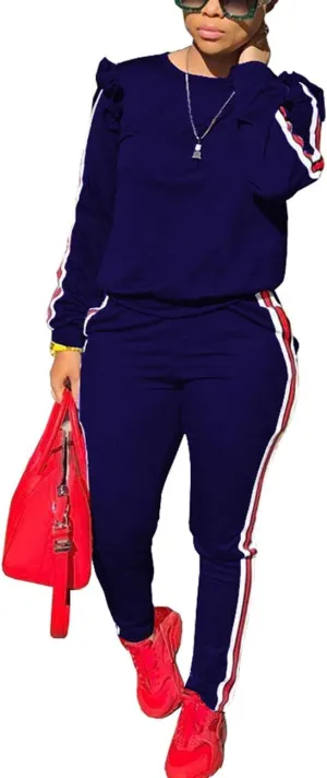 Akmipoem Women's 2 Piece Outfits Ruffle Sleeve Sweatshirt and Pants Sweatsuits Set Tracksuits