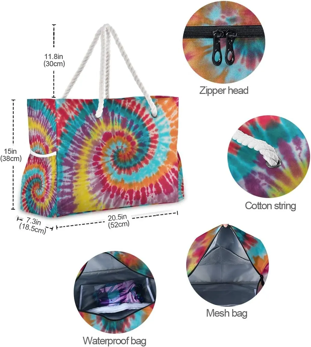 ALAZA Colorful Tie Dye Traditional Swirl Beach Toy Bag Groceries Bag for Seaside, Shower Stall, Swiming Pool