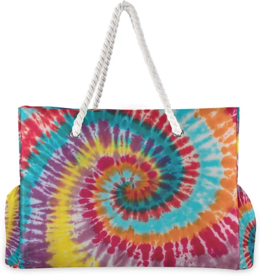 ALAZA Colorful Tie Dye Traditional Swirl Beach Toy Bag Groceries Bag for Seaside, Shower Stall, Swiming Pool