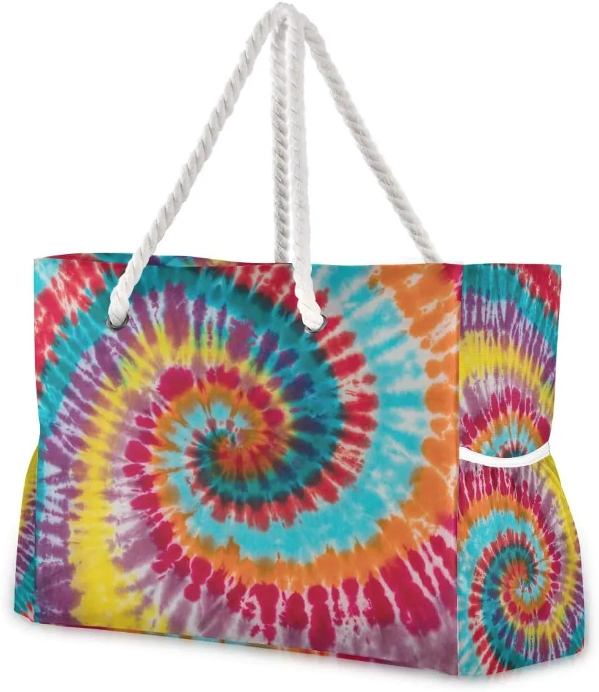 ALAZA Colorful Tie Dye Traditional Swirl Beach Toy Bag Groceries Bag for Seaside, Shower Stall, Swiming Pool