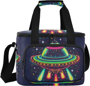 ALAZA Large Lunch Bag Insulated Cooler Bag Soft Lunch Box Neon Ufo Spacecraft Waterproof Leakproof Beach Travel Picnic Portable